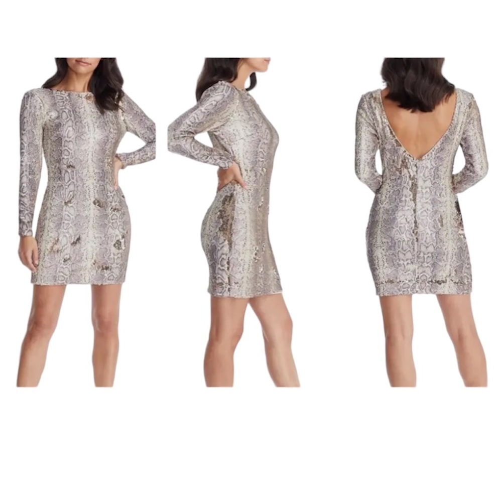 Dress The Population Lola Python Gold Sequin Dress